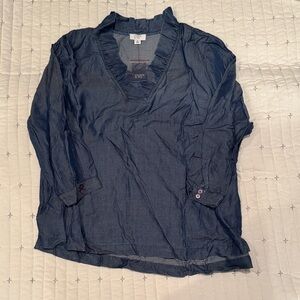 Crown & Ivy Chambray Ruffle Collar Top